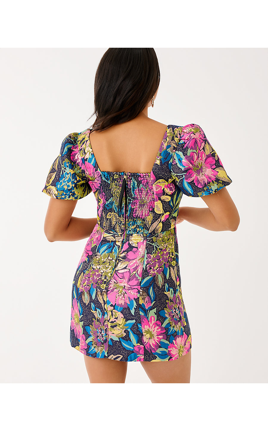 BOOKER SKIRTED ROMPER, MULTI CANOPY BLOOMS FLORAL JACQUARD