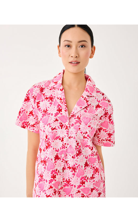 MARI PJ BUTTON-UP TOP, COCONUT DEAR HEART