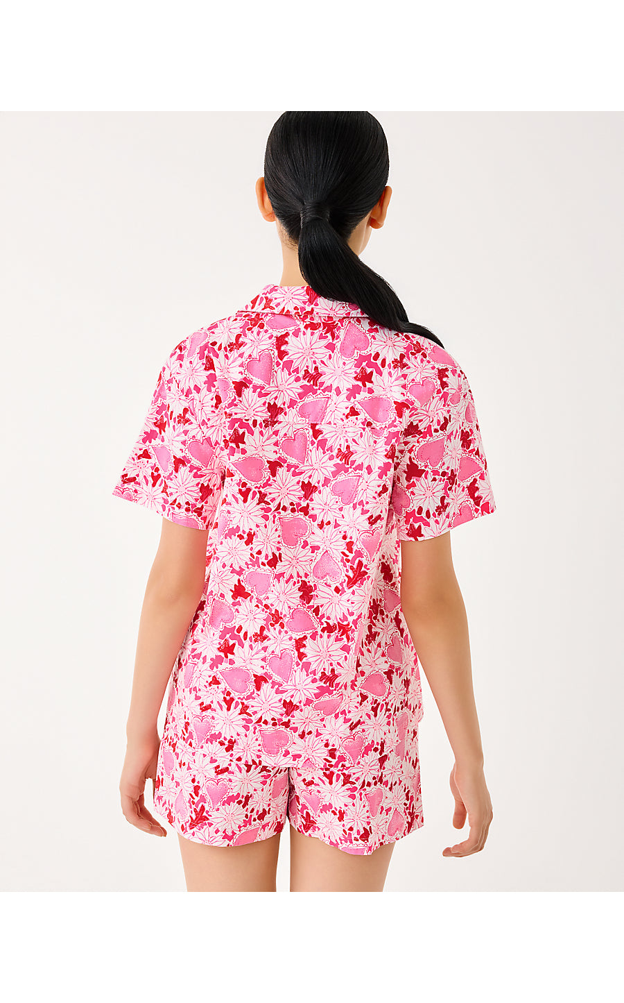 MARI PJ BUTTON-UP TOP, COCONUT DEAR HEART