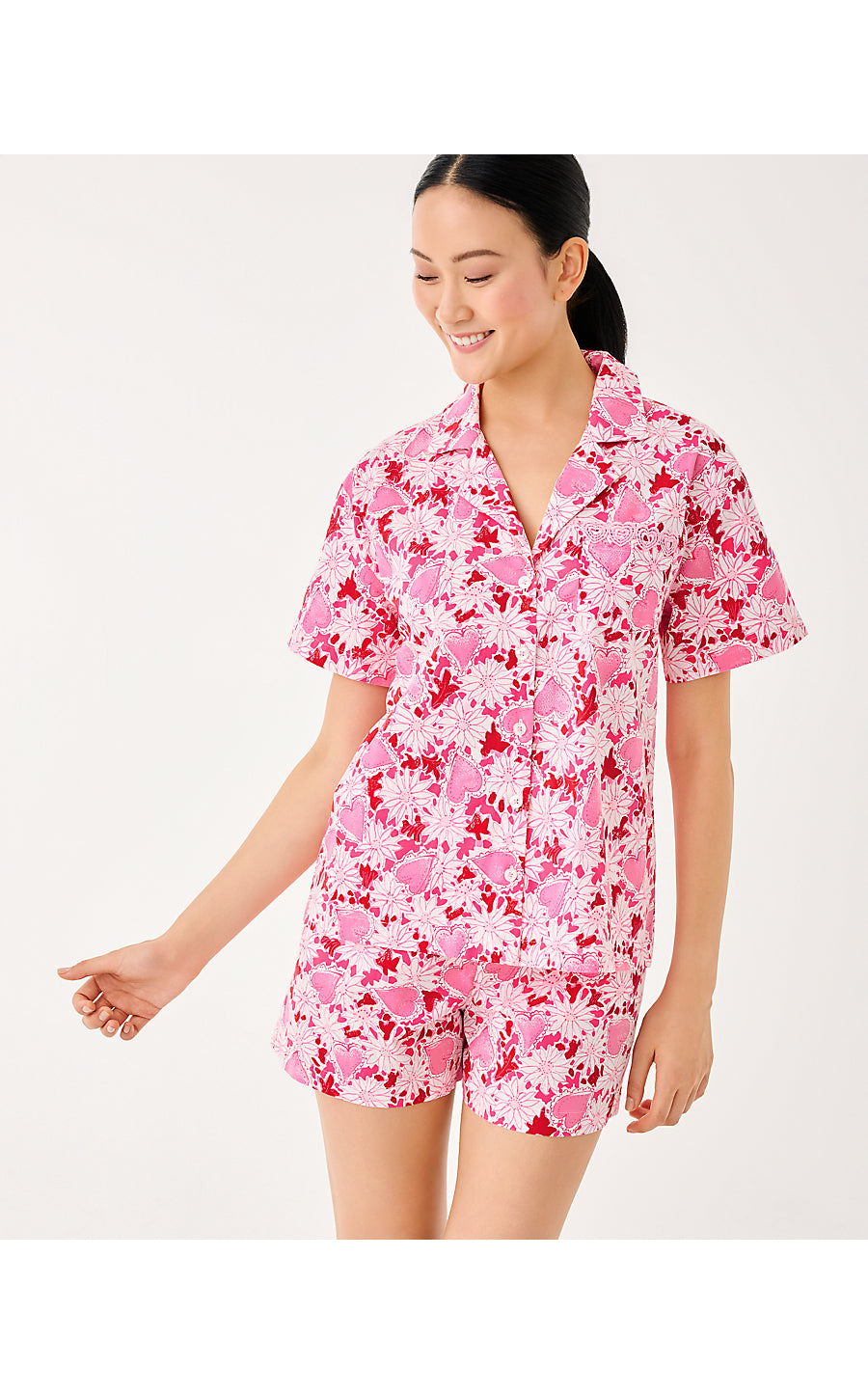 MARI PJ BUTTON-UP TOP, COCONUT DEAR HEART