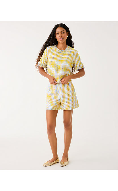 SARISSA BOUCLE SHORT, LIMONCELLO SPACEDYE STRIPE BOUCLE