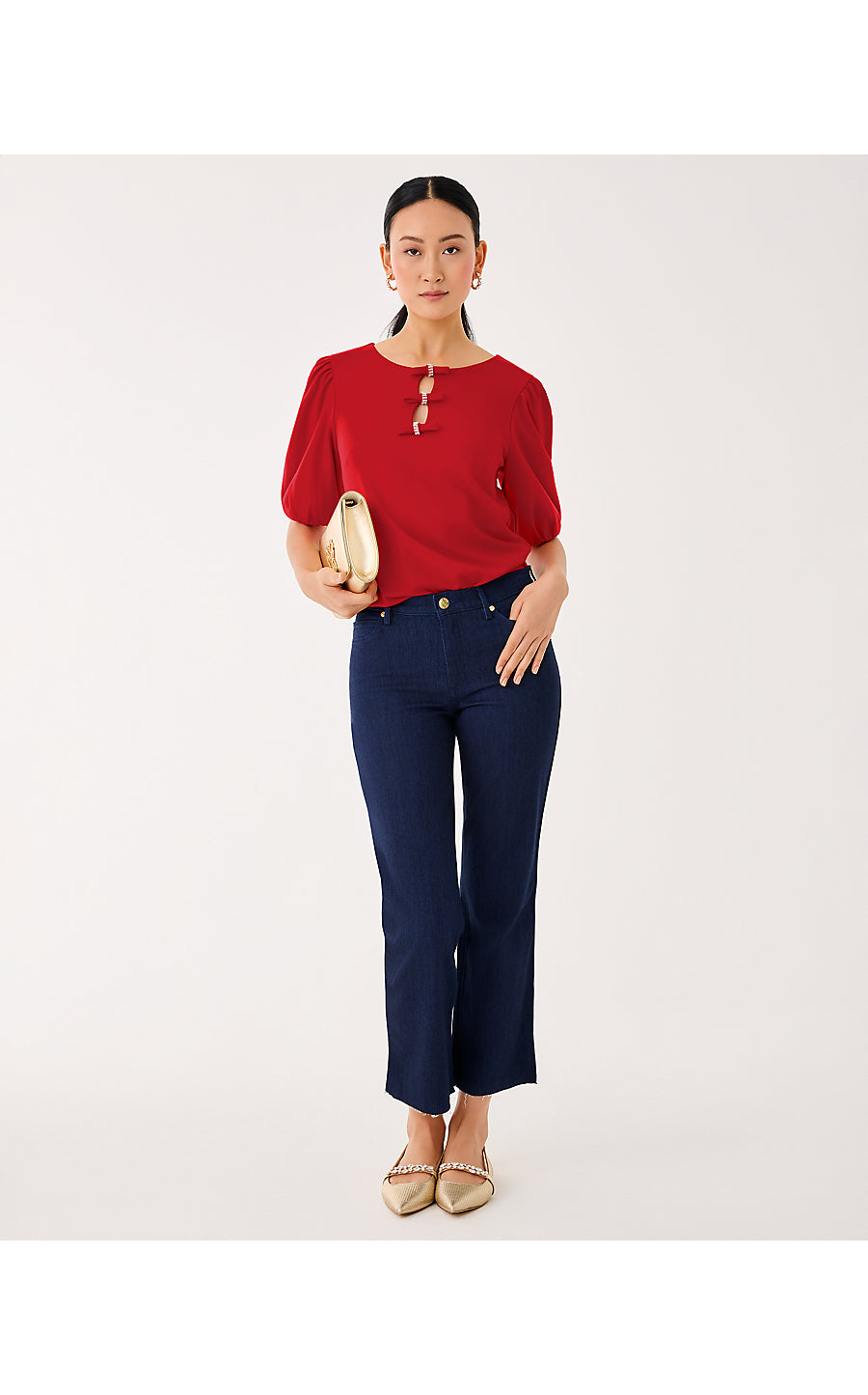 LINDESSA EMBELLISHED CROP PANT, DARK WASH