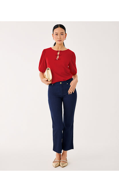 LINDESSA EMBELLISHED CROP PANT, DARK WASH