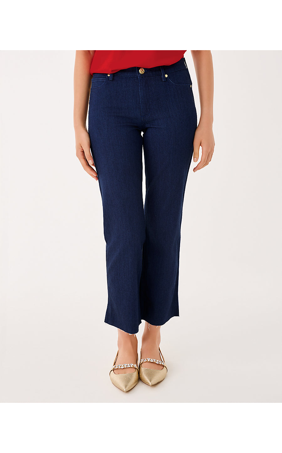 LINDESSA EMBELLISHED CROP PANT, DARK WASH