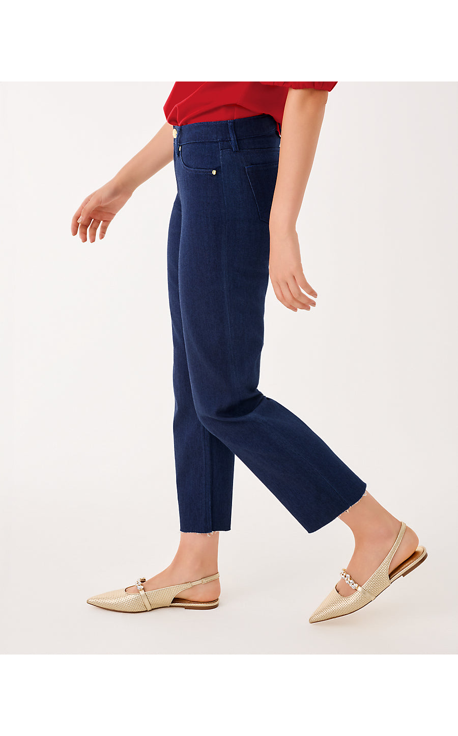 LINDESSA EMBELLISHED CROP PANT, DARK WASH