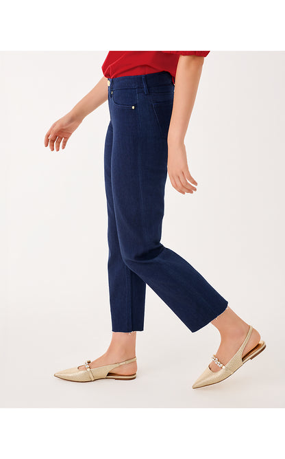 LINDESSA EMBELLISHED CROP PANT, DARK WASH