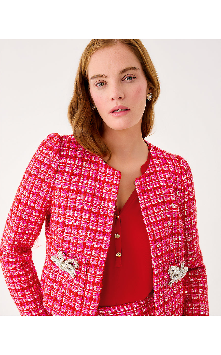 KIMIA BOUCLE JACKET, CRANBERRY RED FIESTA BOUCLE