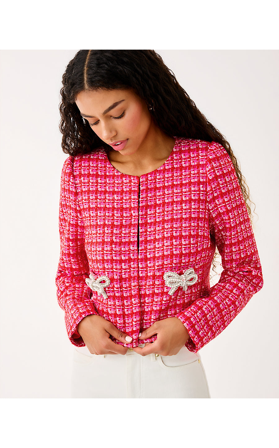KIMIA BOUCLE JACKET, CRANBERRY RED FIESTA BOUCLE