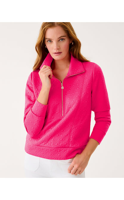 ELENI PULLOVER, SUN SHELL PINK BUTTERFLY QUILTED KNIT