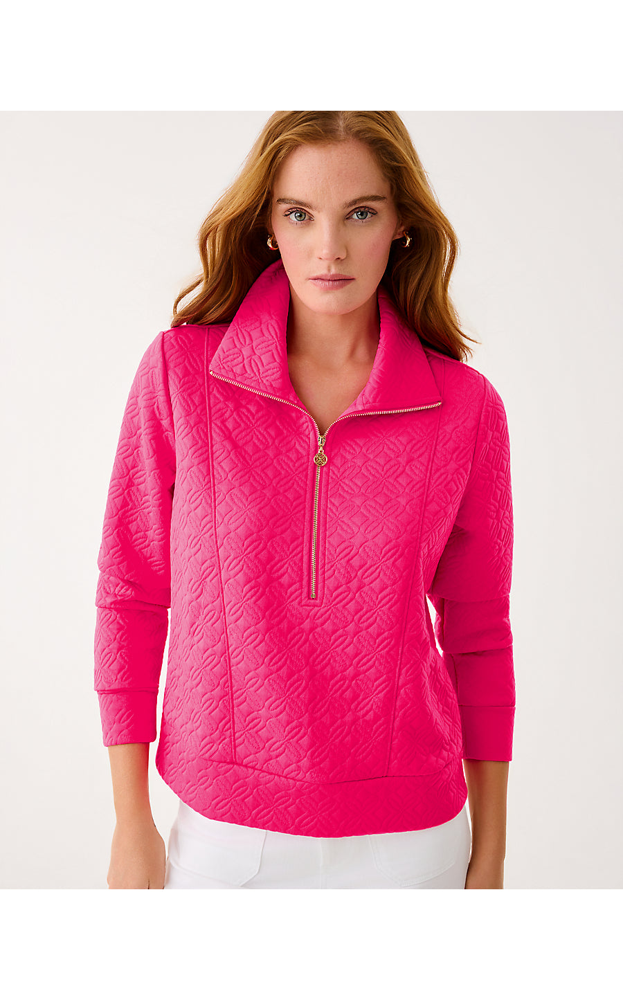 ELENI PULLOVER, SUN SHELL PINK BUTTERFLY QUILTED KNIT