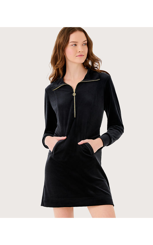 ELENI VELOUR DRESS, NOIR
