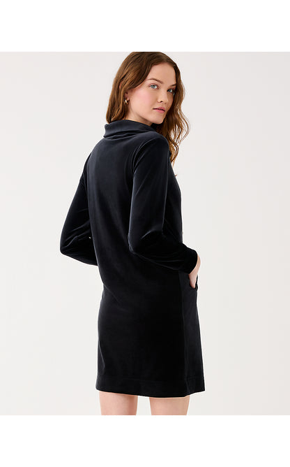 ELENI VELOUR DRESS, NOIR