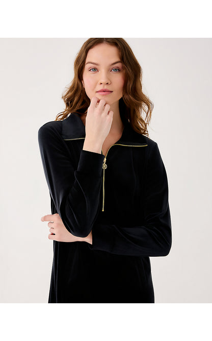 ELENI VELOUR DRESS, NOIR