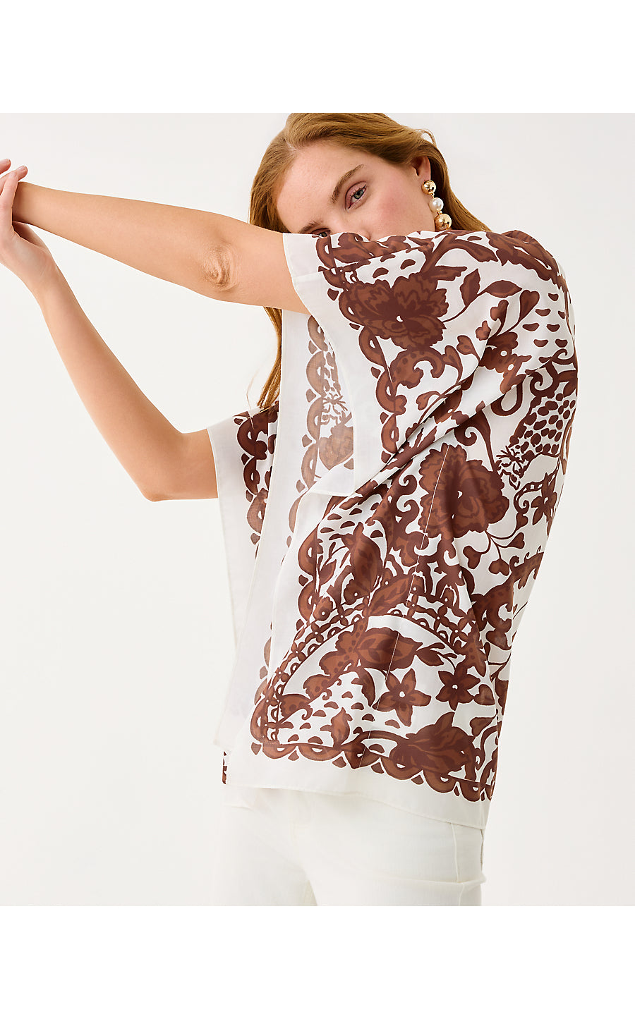 BRITTINA TUNIC, BEACHCOMBER BROWN SPICY SOCIALITE ENGINEERED TUNIC SM