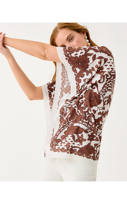 BRITTINA TUNIC, BEACHCOMBER BROWN SPICY SOCIALITE ENGINEERED TUNIC SM
