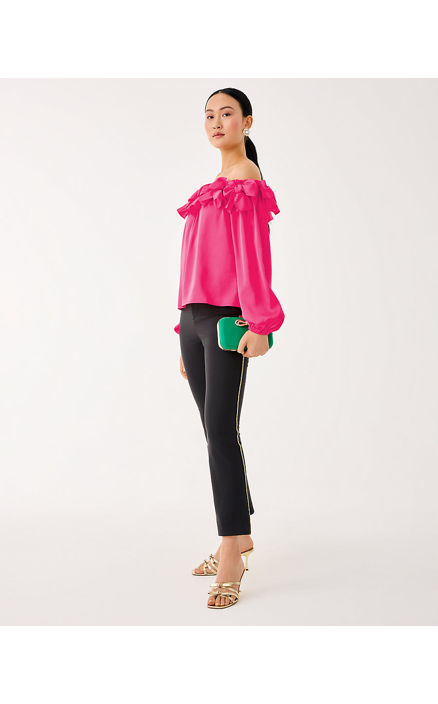 ANA EMBELLISHED CROP FLARE PANT, NOIR