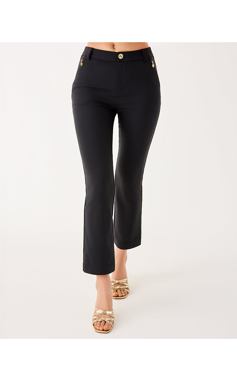ANA EMBELLISHED CROP FLARE PANT, NOIR