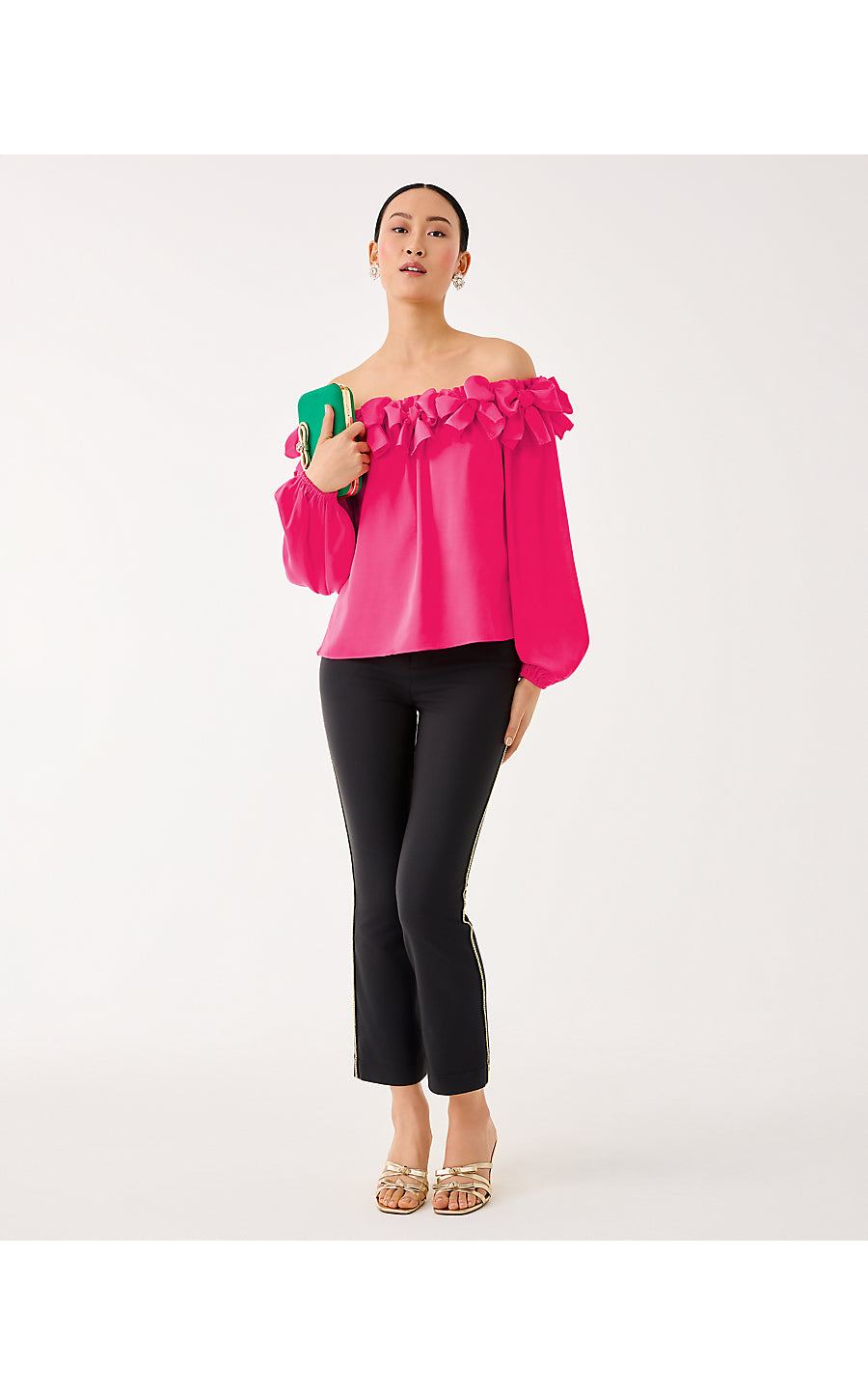 ANA EMBELLISHED CROP FLARE PANT, NOIR