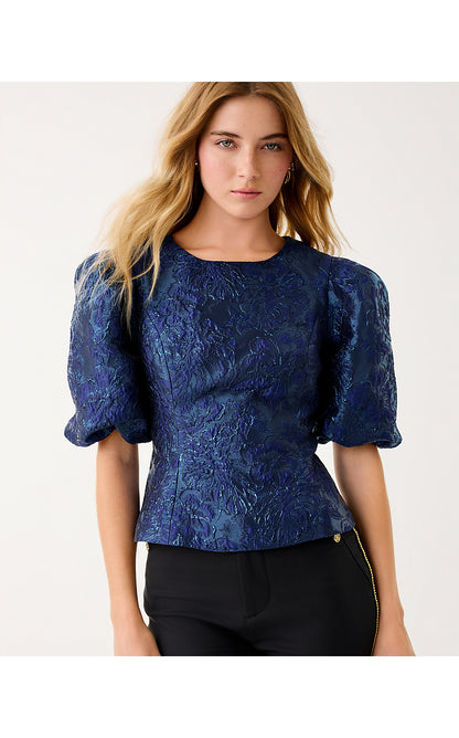 MEDORA JACQUARD TOP, LOW TIDE NAVY NIGHTSHADE BROCADE