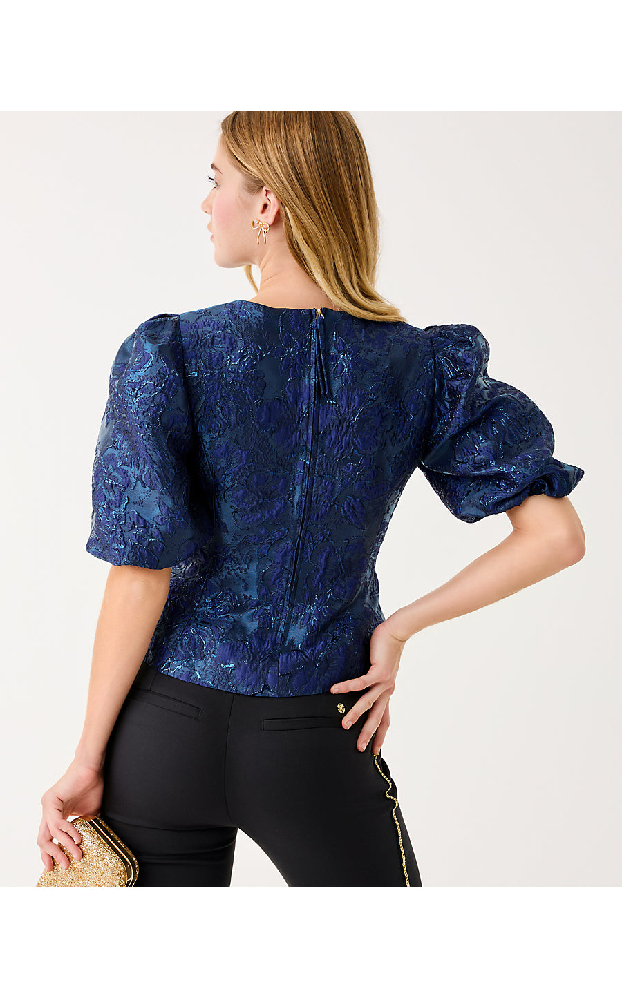 MEDORA JACQUARD TOP, LOW TIDE NAVY NIGHTSHADE BROCADE