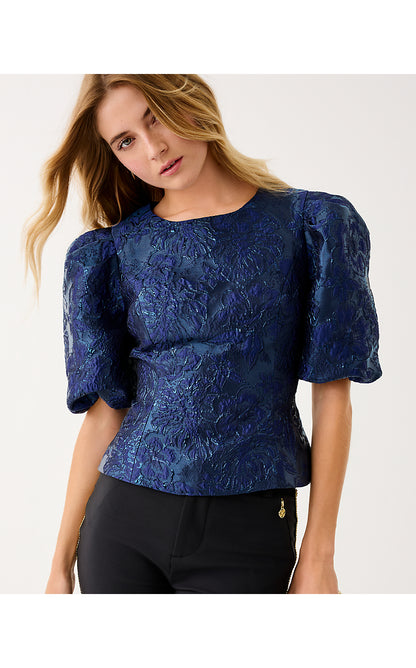 MEDORA JACQUARD TOP, LOW TIDE NAVY NIGHTSHADE BROCADE
