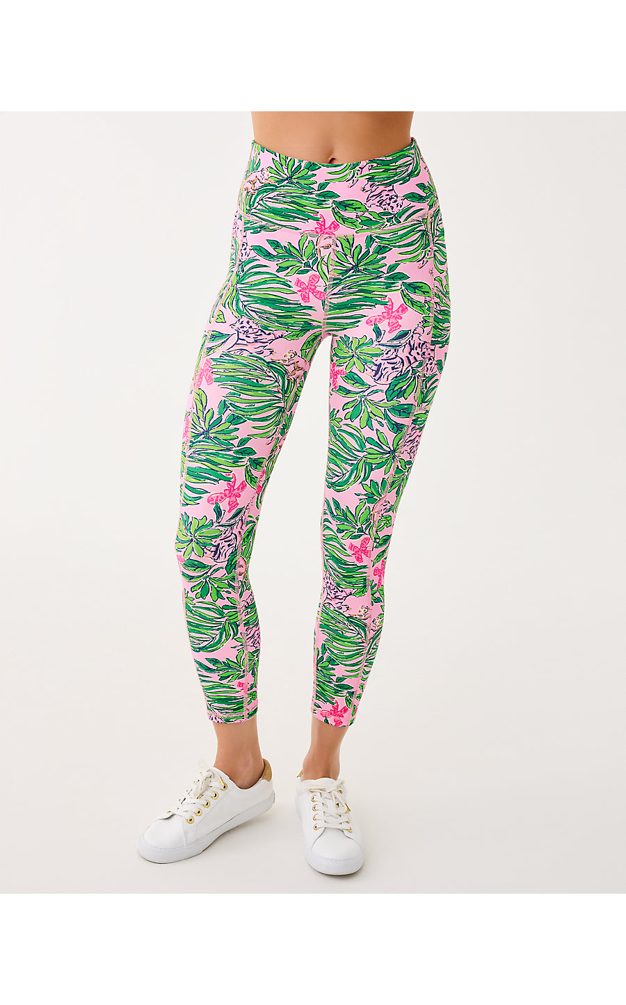 WEEKENDER HIGH RISE MIDI LEGGING, CONCH SHELL PINK CROSSGRAIN ROARING WITH JOY