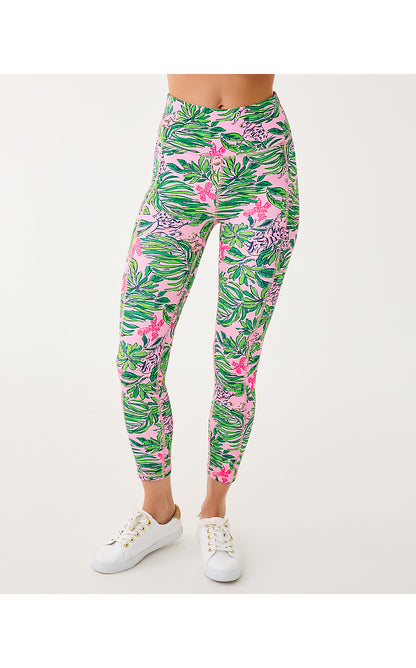 WEEKENDER HIGH RISE MIDI LEGGING, CONCH SHELL PINK CROSSGRAIN ROARING WITH JOY