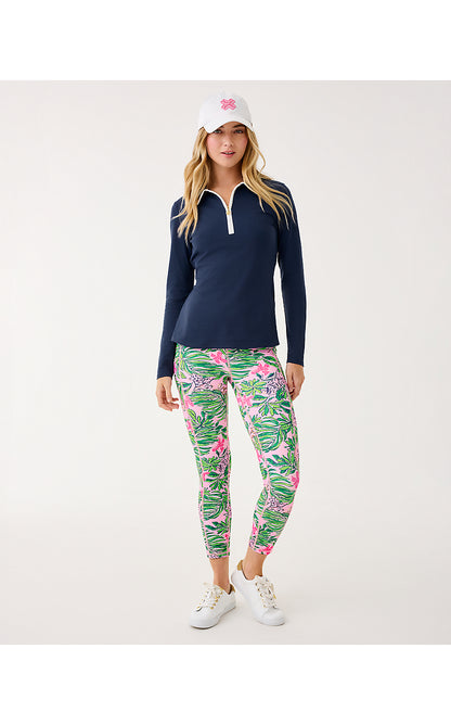 WEEKENDER HIGH RISE MIDI LEGGING, CONCH SHELL PINK CROSSGRAIN ROARING WITH JOY