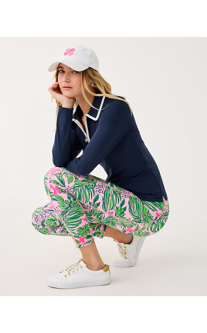 WEEKENDER HIGH RISE MIDI LEGGING, CONCH SHELL PINK CROSSGRAIN ROARING WITH JOY