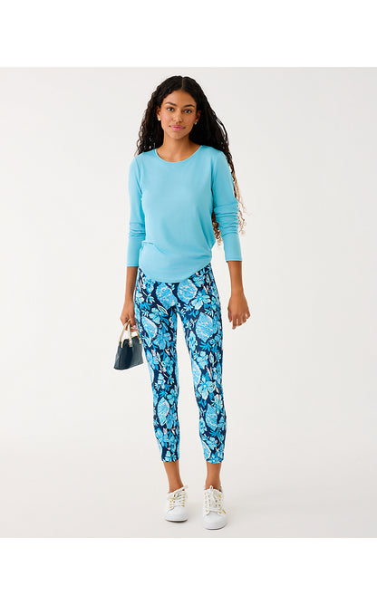 WEEKENDER HIGH RISE MIDI LEGGING, LOW TIDE NAVY CROSSGRAIN SEASHELL SPLENDOR