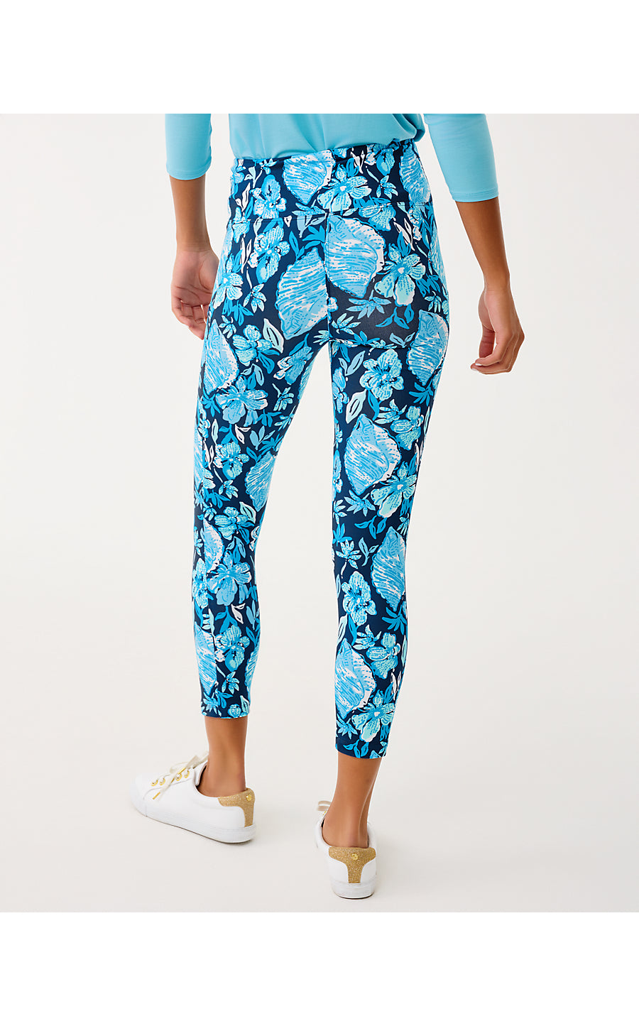 WEEKENDER HIGH RISE MIDI LEGGING, LOW TIDE NAVY CROSSGRAIN SEASHELL SPLENDOR