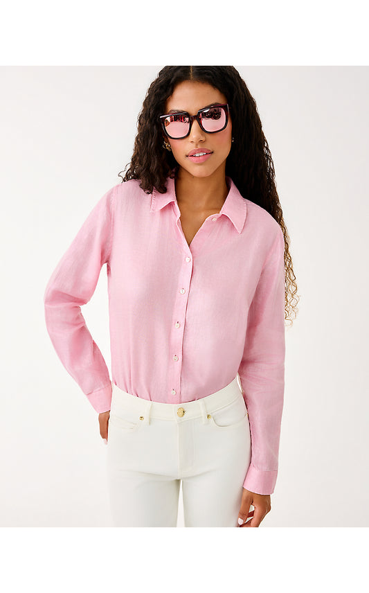 SEA VIEW METALLIC BUTTON DOWN, CONCH SHELL PINK FOIL