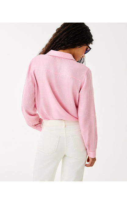 SEA VIEW METALLIC BUTTON DOWN, CONCH SHELL PINK FOIL