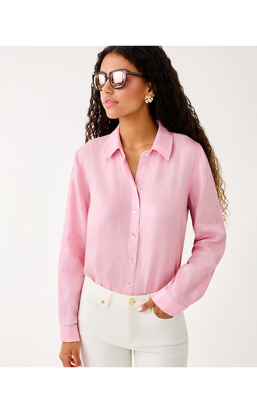 SEA VIEW METALLIC BUTTON DOWN, CONCH SHELL PINK FOIL