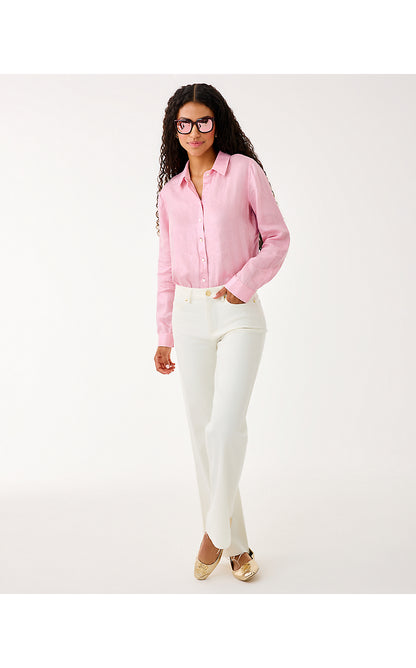 SEA VIEW METALLIC BUTTON DOWN, CONCH SHELL PINK FOIL