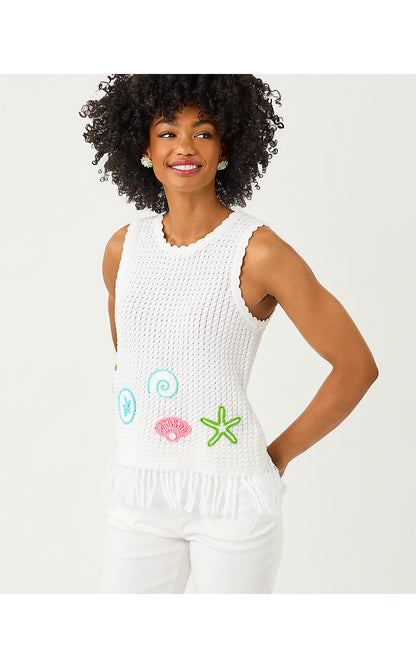 ROE SWEATER SHELL, RESORT WHITE STARFISH EMBROIDERY