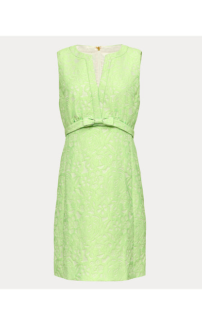 SOBEL SHIFT, PISTACHIO MACARON FLORAL CUTWORK METALLIC STRIPE