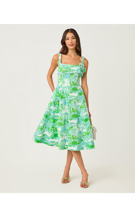 NELLY STRETCH MIDI DRESS, CAPRI BLUE GALLOPING GALS