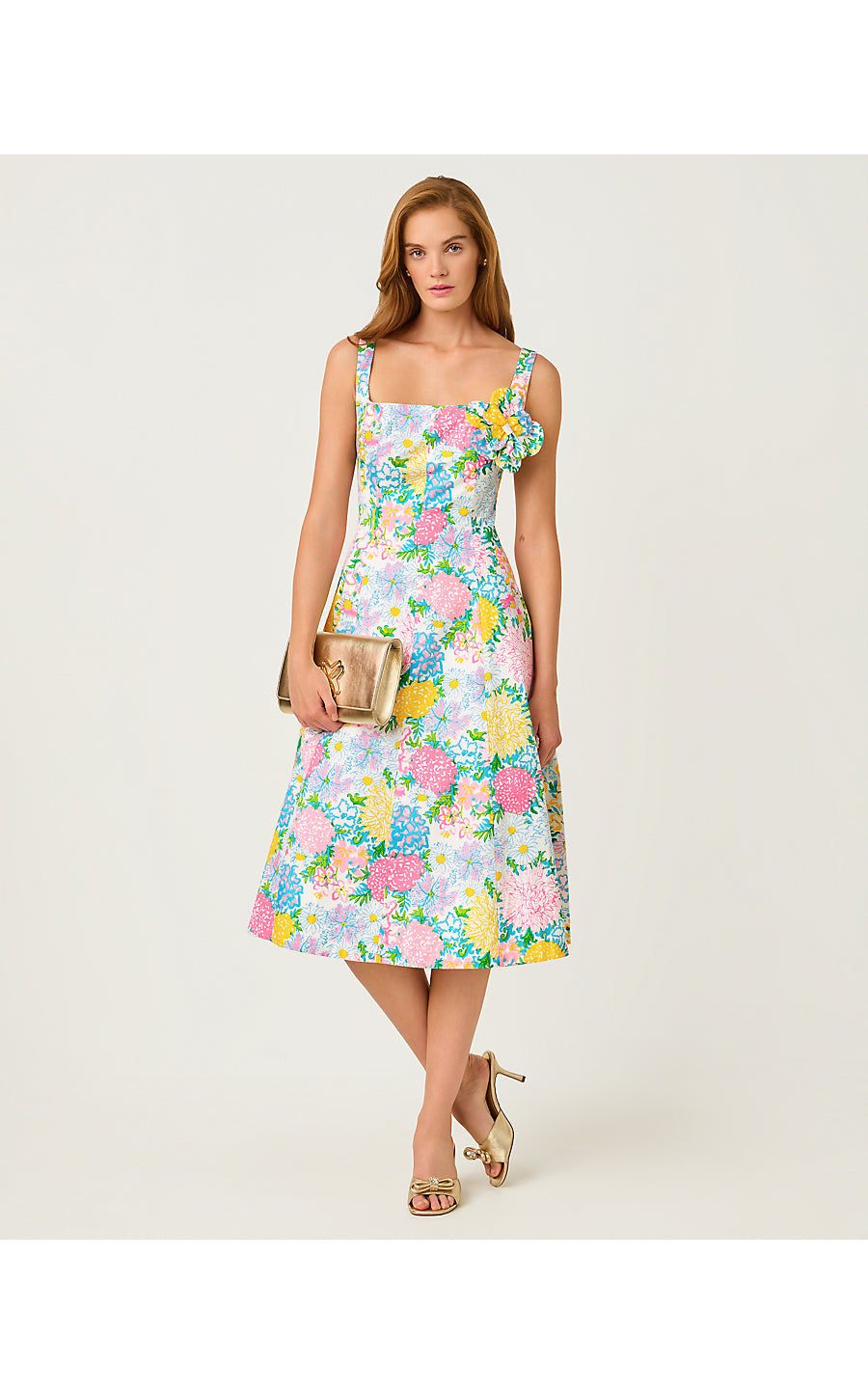 NELLY STRETCH MIDI DRESS, MULTI LILLY GARDEN