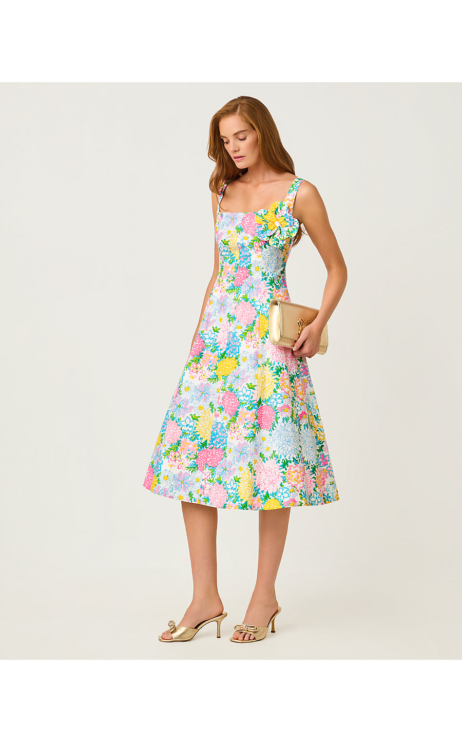 NELLY STRETCH MIDI DRESS, MULTI LILLY GARDEN