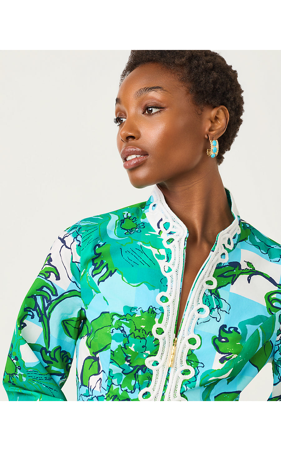 SHEALYN 3/4 SLEEVE STRETCH DRESS, CAPRI BLUE ROUSSEAUS ROSES OVERLAY