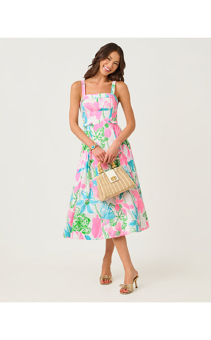 RISSY MIDI DRESS, RESORT WHITE OVERSIZED VINEY LINEY