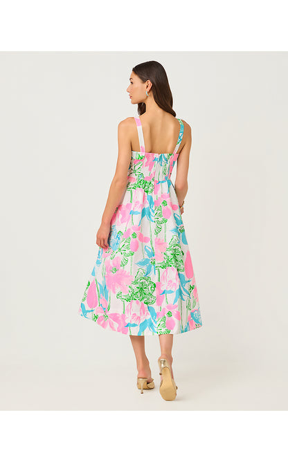 RISSY MIDI DRESS, RESORT WHITE OVERSIZED VINEY LINEY