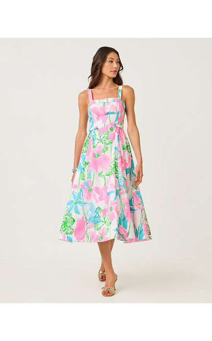 RISSY MIDI DRESS, RESORT WHITE OVERSIZED VINEY LINEY