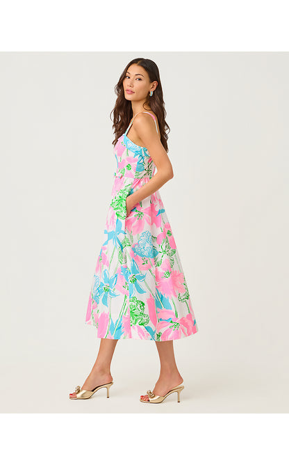 RISSY MIDI DRESS, RESORT WHITE OVERSIZED VINEY LINEY
