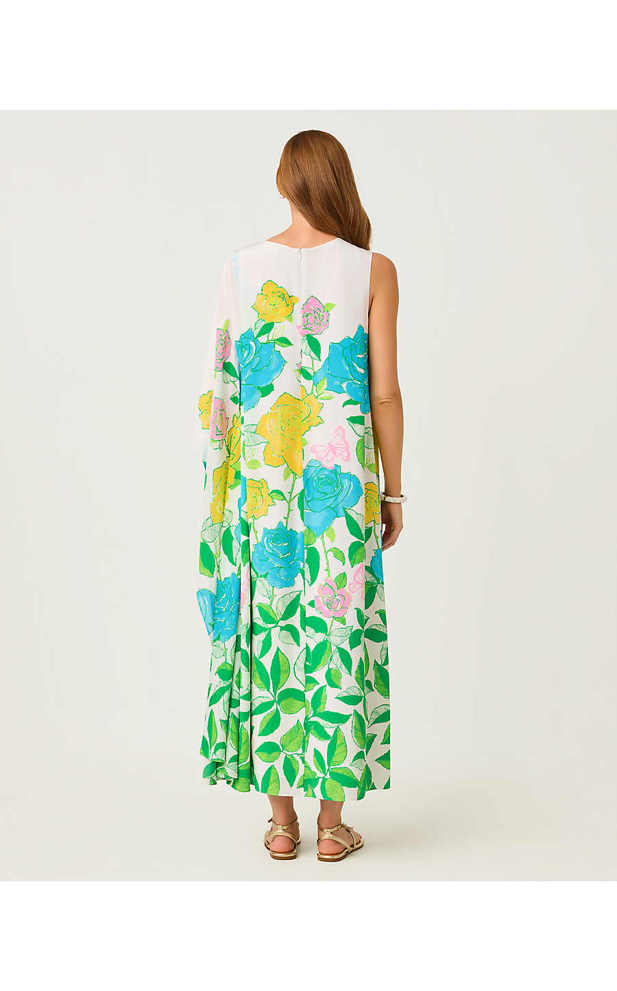 JAIDA SILK MAXI CAFTAN, MULTI ROSE BUD ENGINEERED WOVEN MAXI DRESS