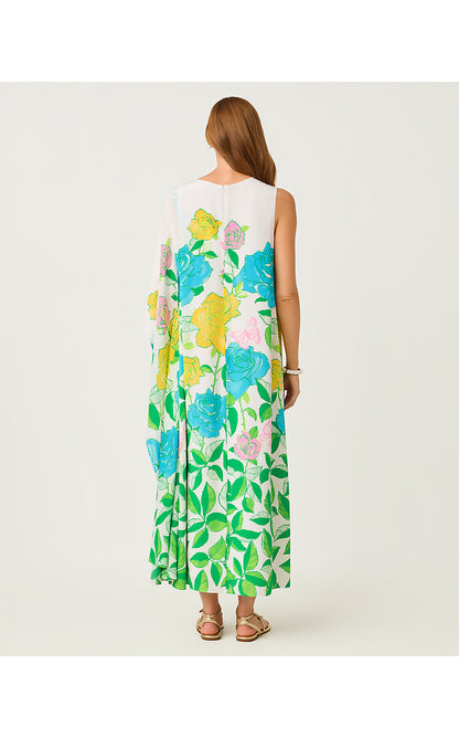 JAIDA SILK MAXI CAFTAN, MULTI ROSE BUD ENGINEERED WOVEN MAXI DRESS