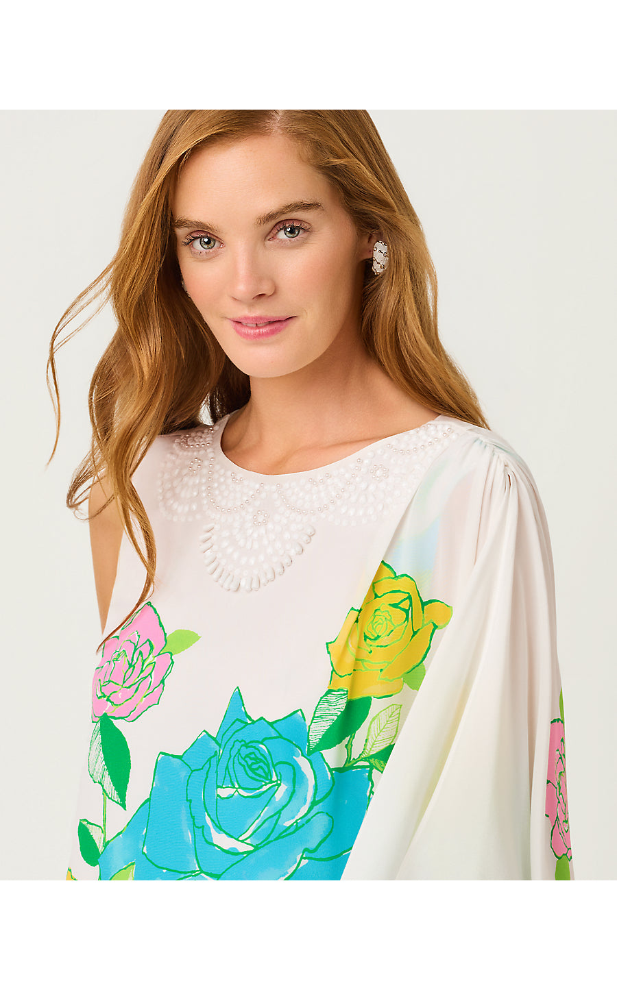 JAIDA SILK MAXI CAFTAN, MULTI ROSE BUD ENGINEERED WOVEN MAXI DRESS