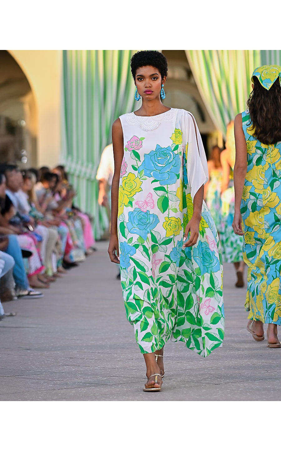 JAIDA SILK MAXI CAFTAN, MULTI ROSE BUD ENGINEERED WOVEN MAXI DRESS