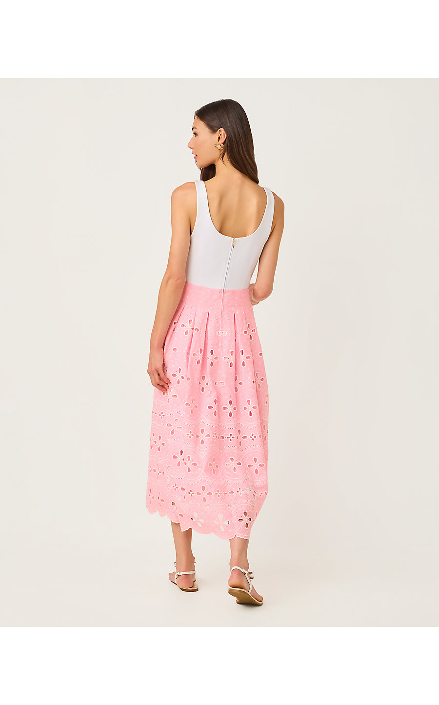 LISSETTE MIDI DRESS, CONCH SHELL PINK SPRING SHOWERS EYELET